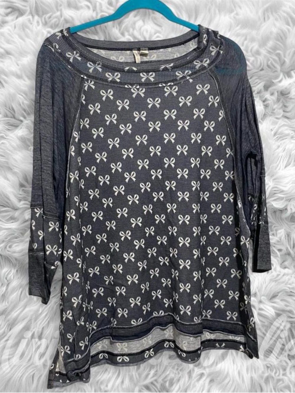 Cato Charcoal Long-Sleeve Top with White Bow Print